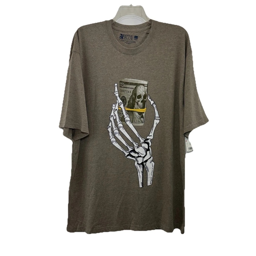 NWT Newport Blue Graphic Print T-Shirt Mens XLT Tall Short Sleeve Gray Skeleton